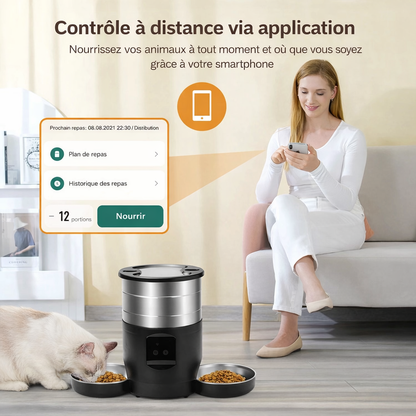Distributeur automatique de croquettes pour chat 4.5L connecté avec application mobile