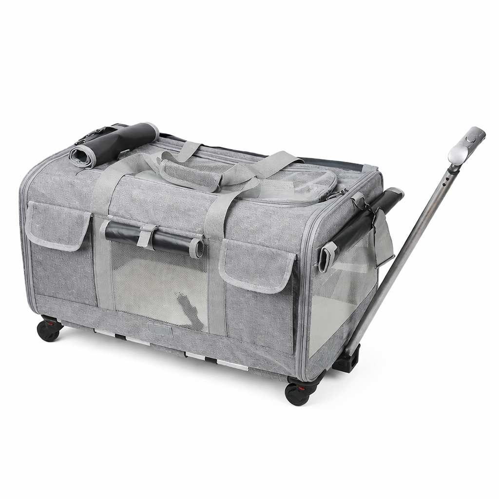 Sac de transport pour chat et chien à roulettes pliable avec poignée télescopique