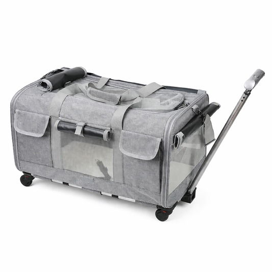 Sac de transport pour chat et chien à roulettes pliable avec poignée télescopique