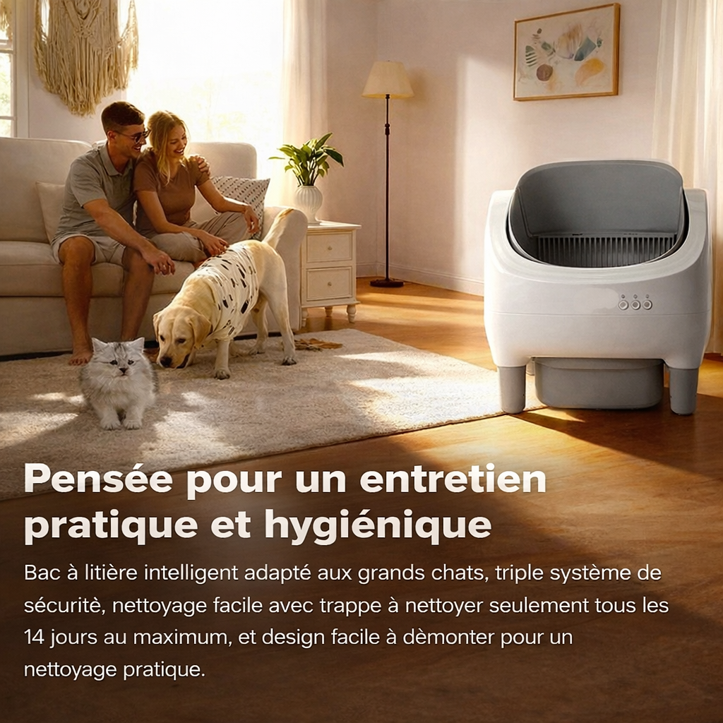 Litière automatique autonettoyante pour chat 76L connectée avec contrôle intelligent