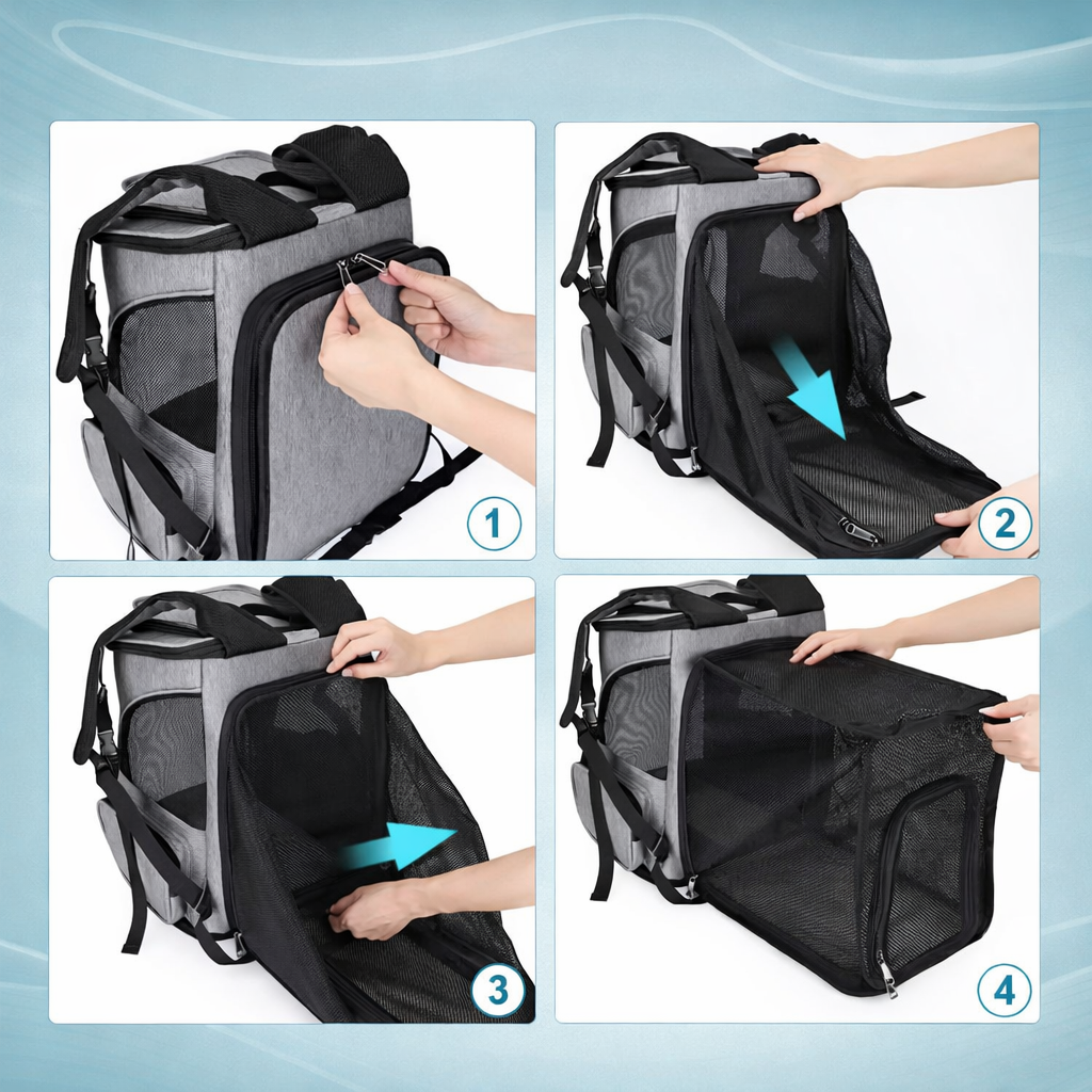 Sac à dos de transport pour chat et chien respirant extensible pour voyage