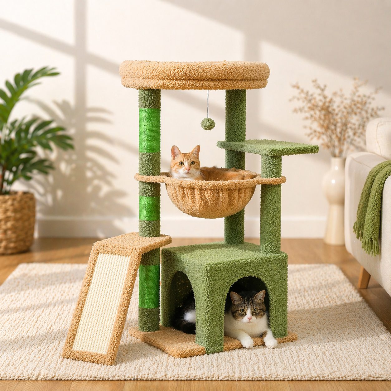 Arbre à chat 92 cm avec niche, hamac et griffoir pour chat d’intérieur