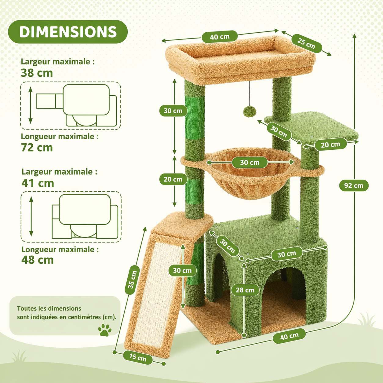 Arbre à chat 92 cm avec niche, hamac et griffoir pour chat d’intérieur