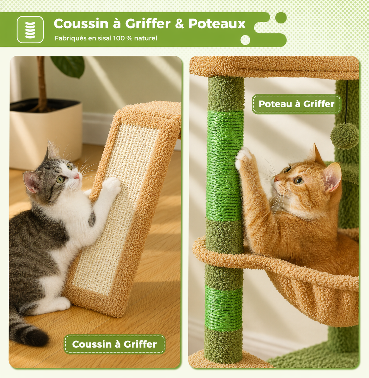 Arbre à chat 92 cm avec niche, hamac et griffoir pour chat d’intérieur