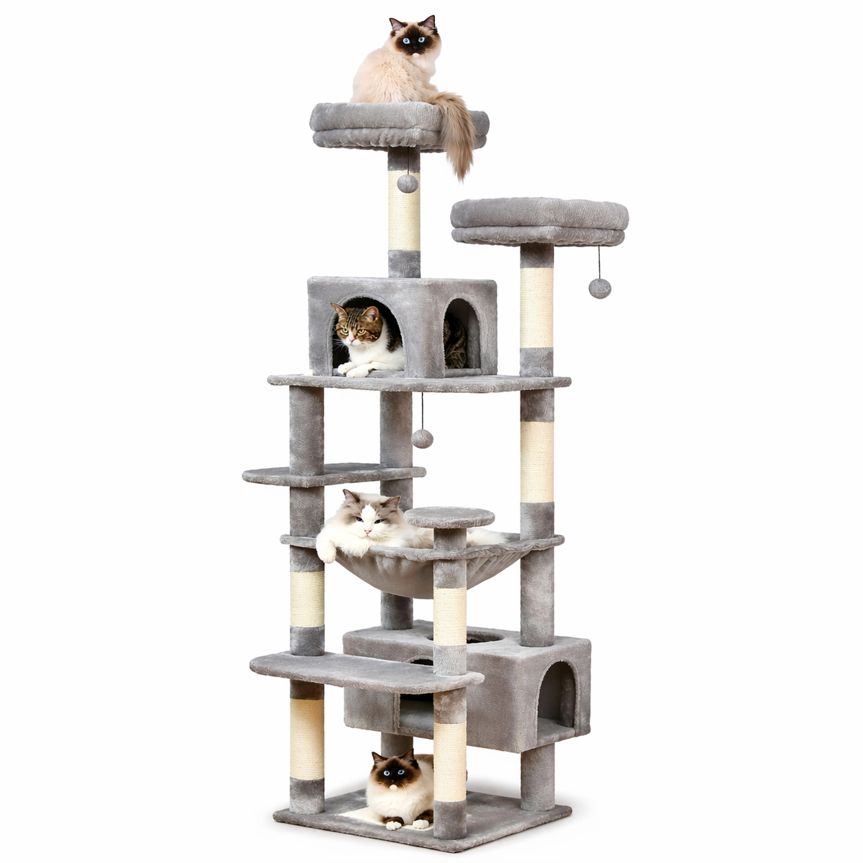 Arbre à chat design intérieur avec hamac, niche et griffoir en sisal