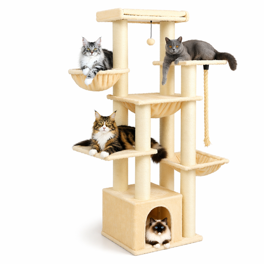 Arbre à chat 170 cm robuste multi-niveaux avec hamac et poteaux en sisal pour gros chats
