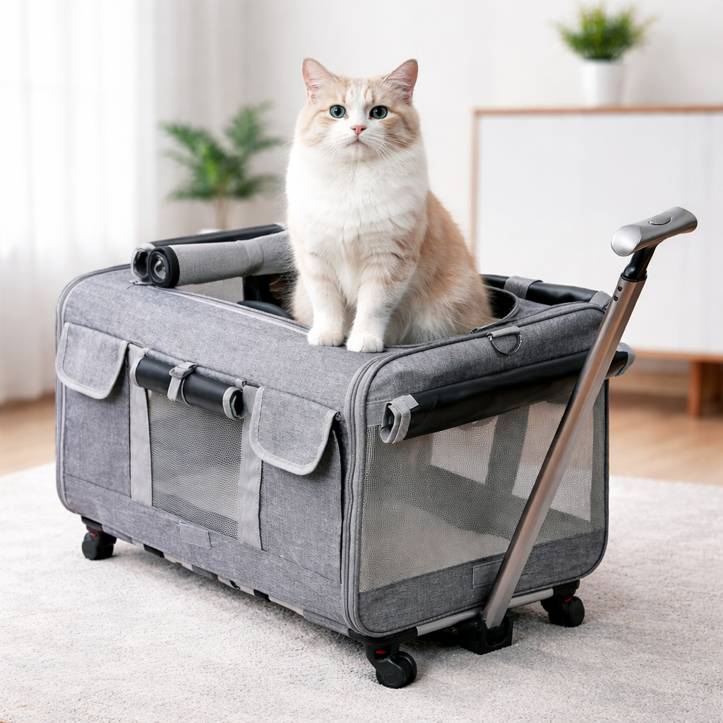Sac de transport pour chat et chien à roulettes pliable avec poignée télescopique