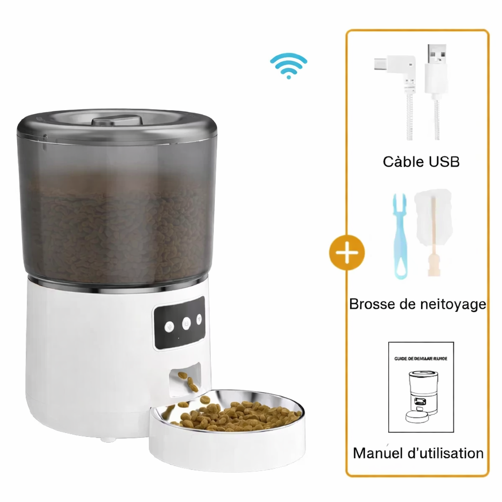 Distributeur automatique de croquettes pour chat 4L programmable avec portions réglables
