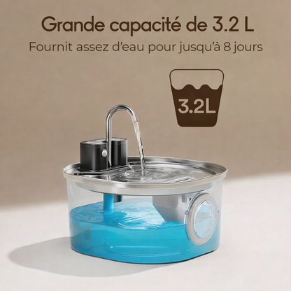 Fontaine à eau pour chat sans fil en acier inoxydable rechargeable avec filtration continue
