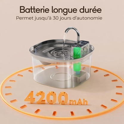 Fontaine à eau pour chat sans fil en acier inoxydable rechargeable avec filtration continue