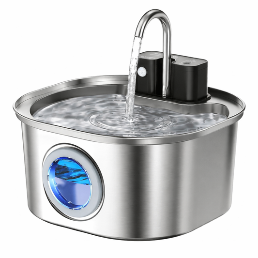 Fontaine à eau pour chat sans fil en acier inoxydable rechargeable avec filtration continue