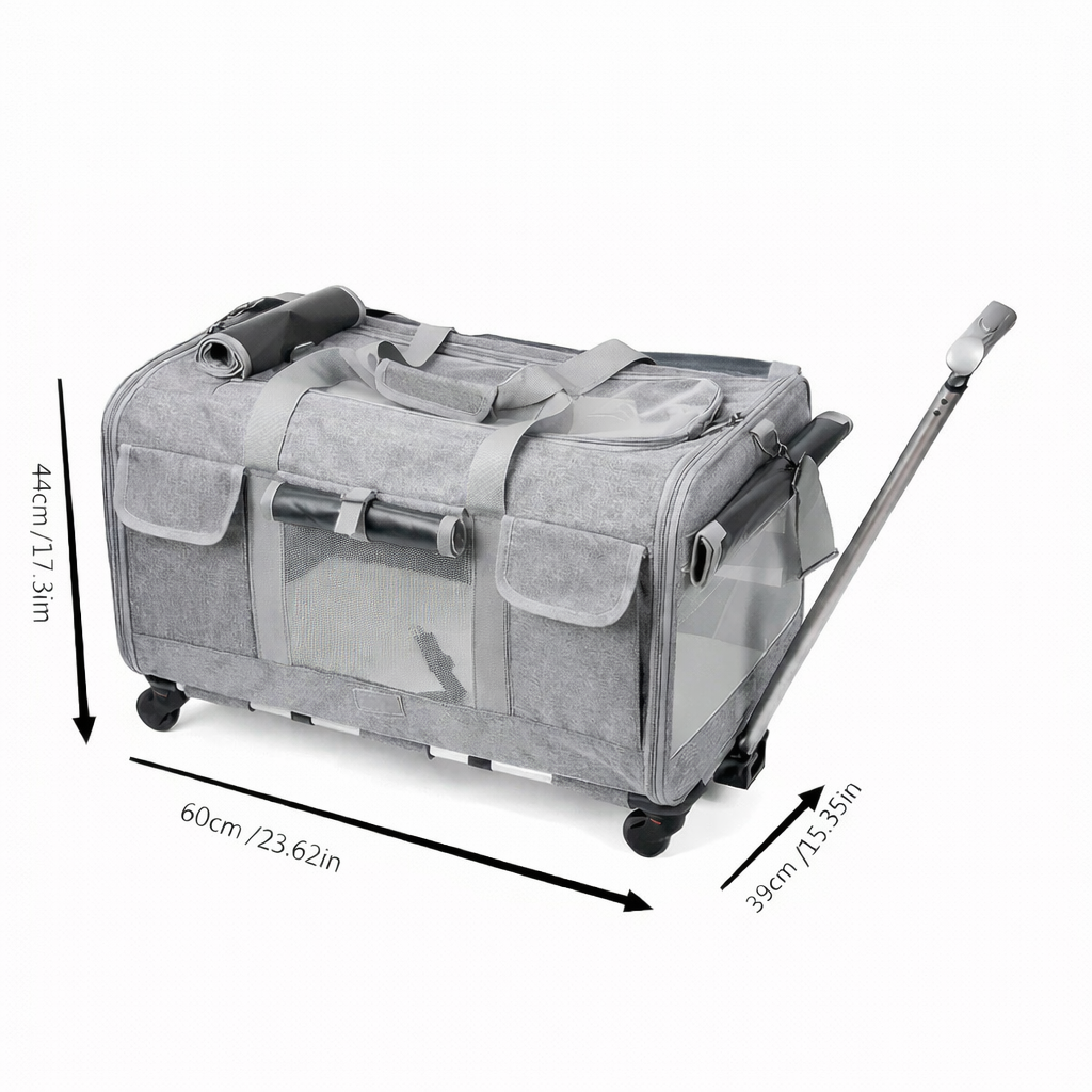 Sac de transport pour chat et chien à roulettes pliable avec poignée télescopique