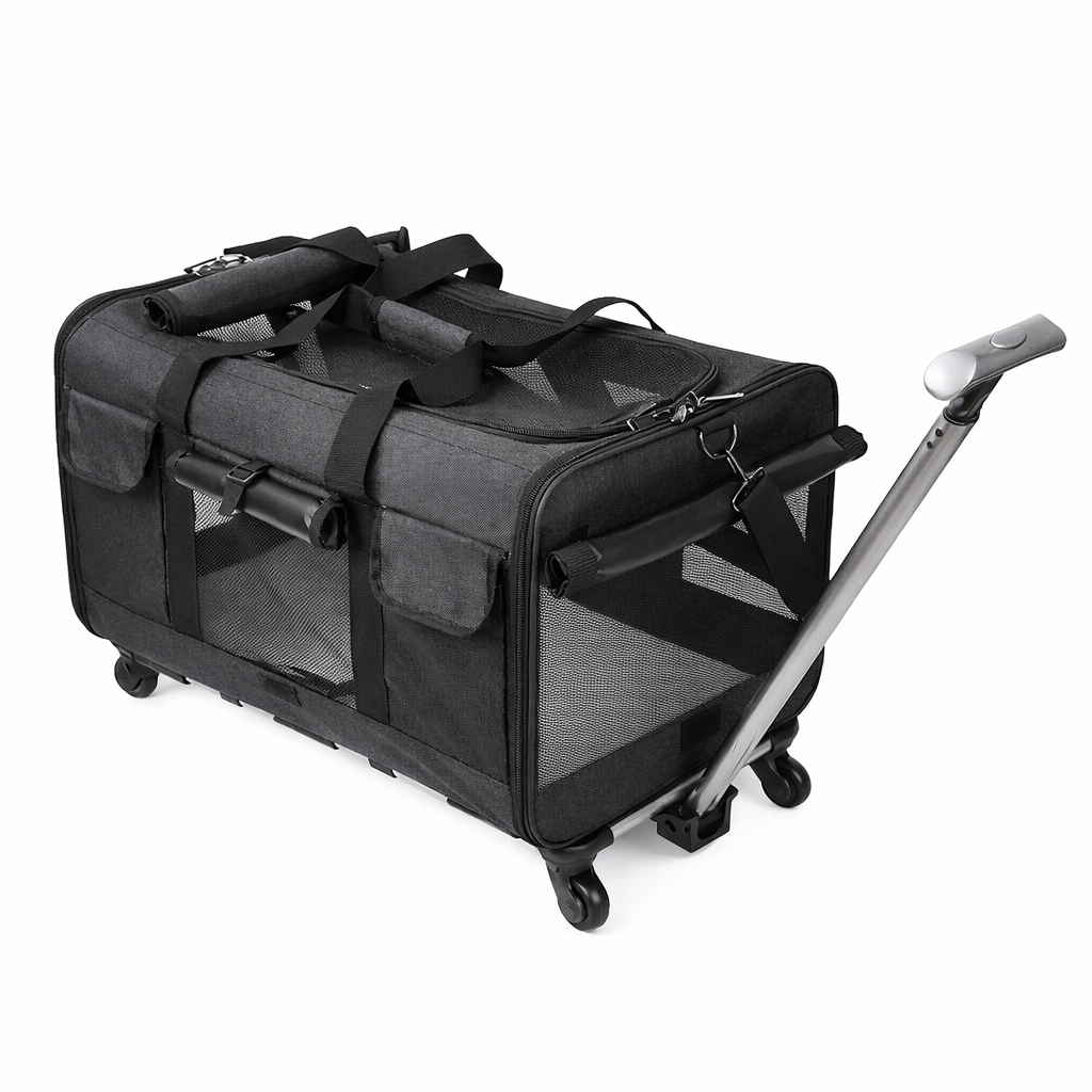 Sac de transport pour chat et chien à roulettes pliable avec poignée télescopique