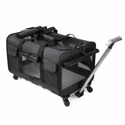 Sac de transport pour chat et chien à roulettes pliable avec poignée télescopique